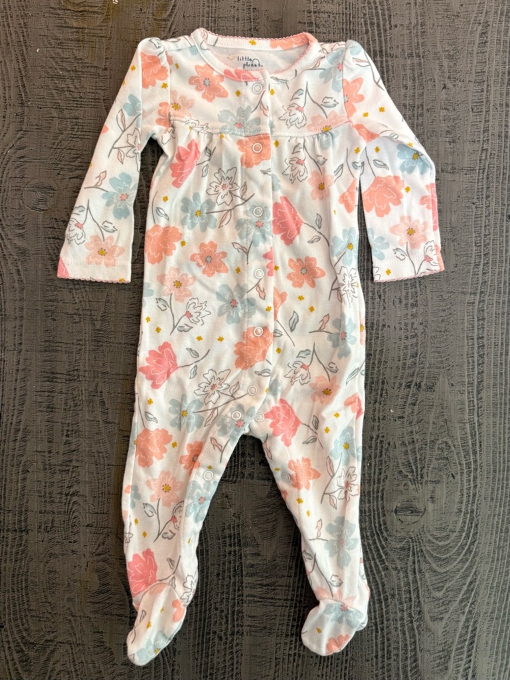 Carter's White Footed One-Piece with Pink & Blue Floral Print